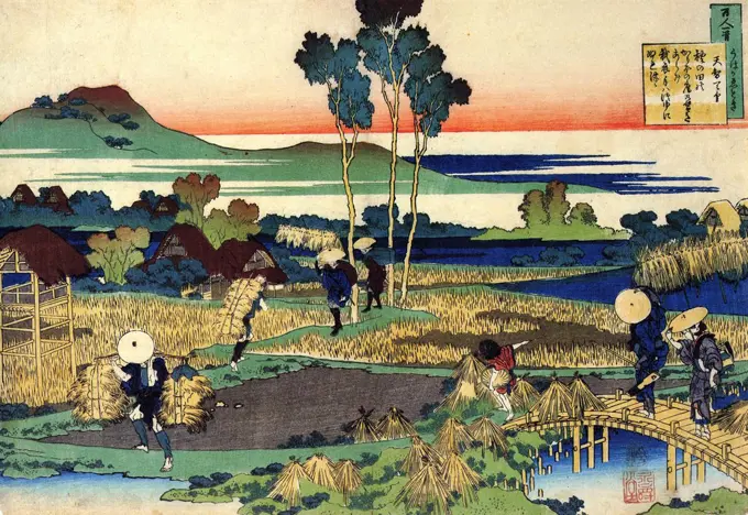 Harvesting by Katsushika Hokusai, color woodcut, circa 1830, 1760-1849, St. Petersburg, State Hermitage