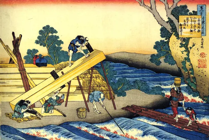 Working man by Katsushika Hokusai, color woodcut, circa 1830, 1760-1849, Russia, St. Petersburg, State Hermitage