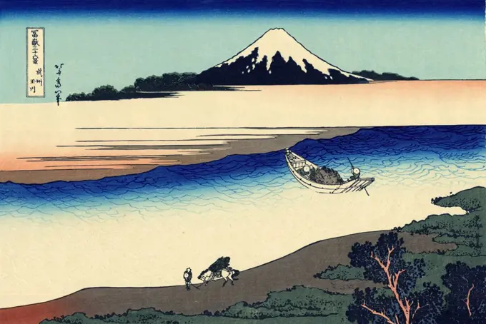 Mount Fuji by Katsushika Hokusai, color woodcut, 1830-1833, 1760-1849, Russia, Moscow, State A. Pushkin Museum of Fine Arts, 25x37