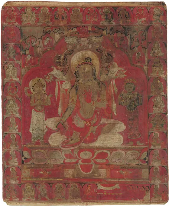 Green Tara Thangka by Tibetan culture    Private Collection  13th- first third of 14th cen.  Tibet  Pigments and gold on textile  Painting  Mythology, Allegory and Literature