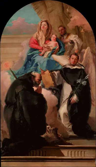 Madonna and Child with Three Saints by Tiepolo, Giandomenico (1727-1804) / National Museum of Western Art, Tokyo / Rococo / ca 1760 / Italy, Venetian School / Oil on canvas / Bible / 135x77,8