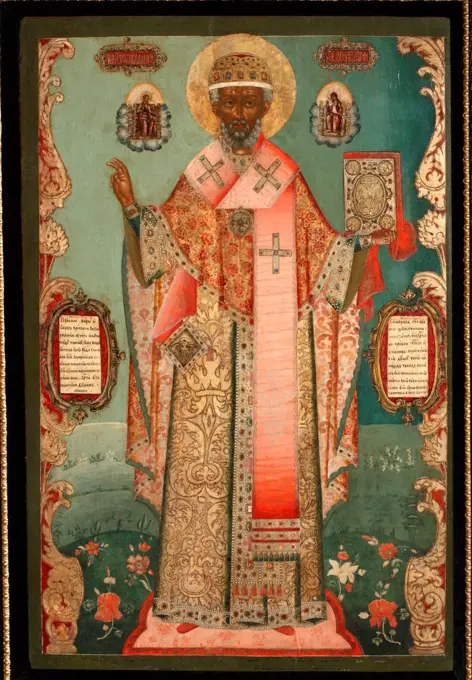 Saint Nicholas of Zaraysk by Russian icon  / Private Collection / Russian icon painting / Early 18th cen. / Russia, Moscow School / Tempera on panel / Bible /