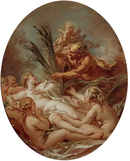 Pan and Nymph Syrinx by Boucher, Francois (1703-1770) / Museo del Prado, Madrid / Rococo / 1760-1765 / France / Oil on canvas / Mythology, Allegory and Literature / 95x79