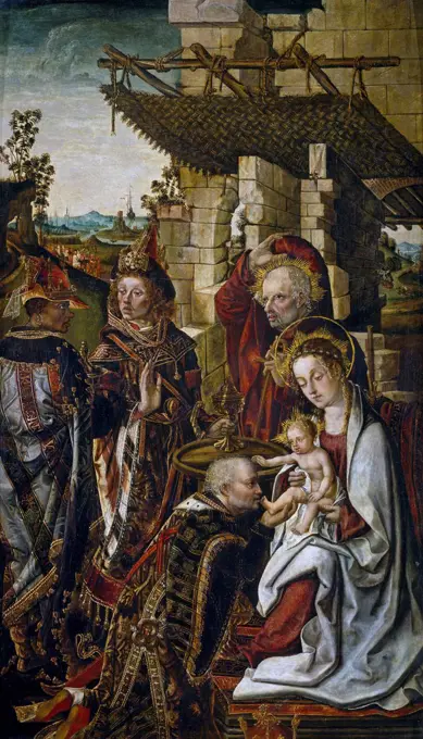 The Adoration of the Magi by Osona (Orsona), Rodrigo de (active 1465-1514) / Museo del Prado, Madrid / c. 1490-1499 / Spain / Oil on wood / Bible / 78x46 / Renaissance