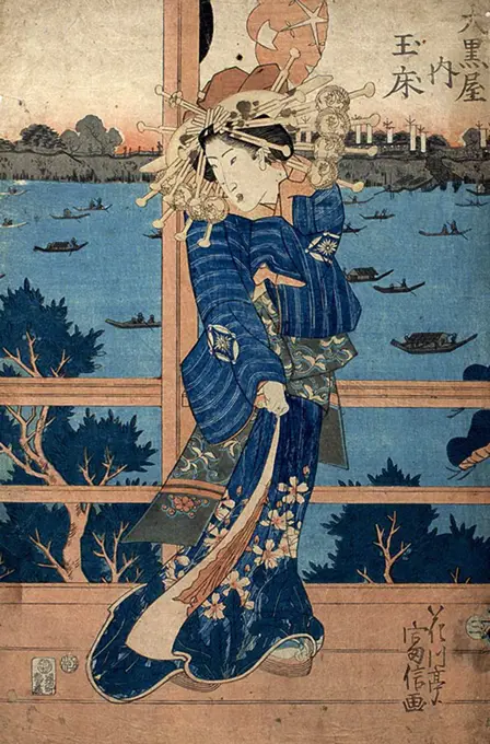 Geisha by Katsushika Hokusai, Colour woodcut, 18th century, 1760-1849, Russia, Saratov, State A. Radishchev Art Museum, 39x17