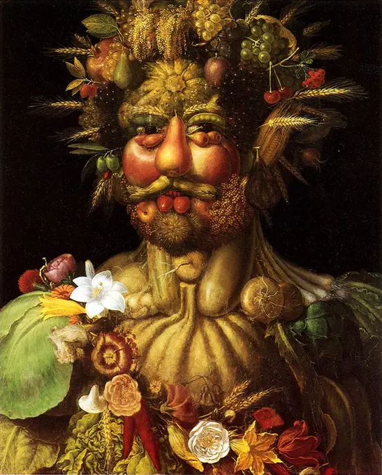 Surreal portrait of Emperor Rudolf II by Giuseppe Arcimboldo, oil on canvas, 1590, 1527-1593, Italy, Gripsholm Castle, Statens portrattsamling, 70, 5x57, 5