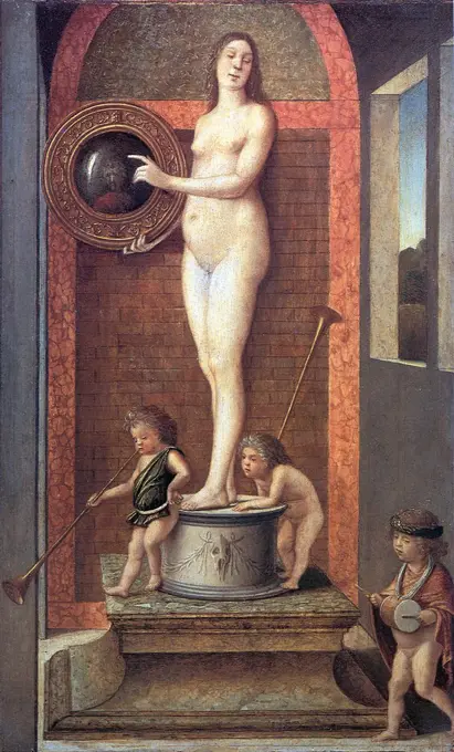 Allegory of Vanitas by Giovanni Bellini, oil on wood, 1483-1490, Renaissance, 1430-1516, Italy, Venice, Gallerie dell' Accademia, 34x22