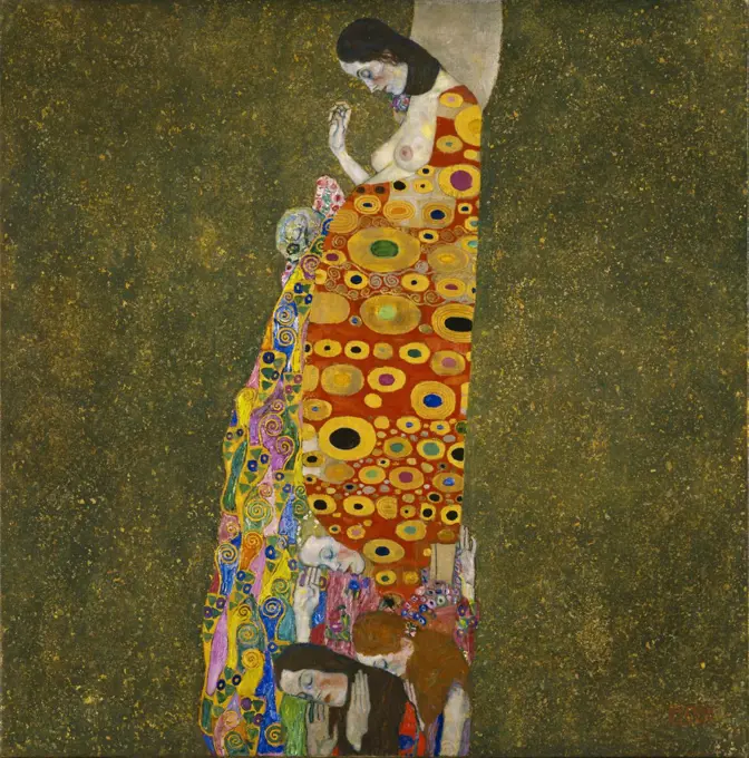 Joy of pregnancy by Gustav Klimt, oil on canvas, gold, collage, 1907-1908, 1862-1918, USA, New York, Museum of Modern Art, 110x110