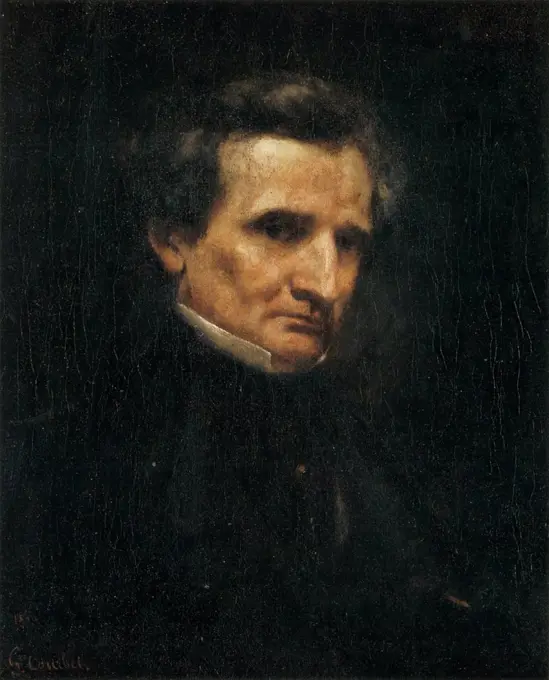 Portrait of composer Hector Berlioz by Gustave Courbet, Oil on canvas, 1850, 1819-1877, France, Paris, Musee d'Orsay, 61x48