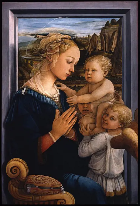 Madonna with child surrounded by angels by Filippo Fra Lippi, tempera on panel, 1460s, 1406-1469, Florentine School, Italy, Florence, Galleria degli Uffizi, 95x63,5