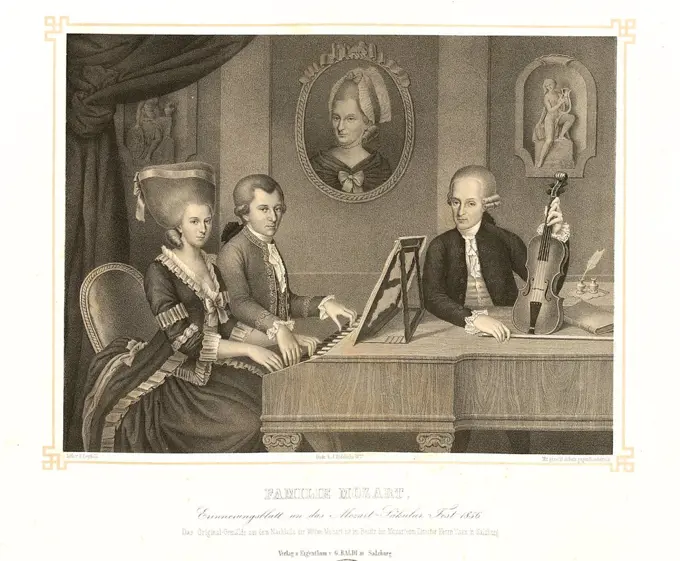 Family Mozart by Johann Nepomuk della Croce, Copper engraving, 1736-1819, Private Collection