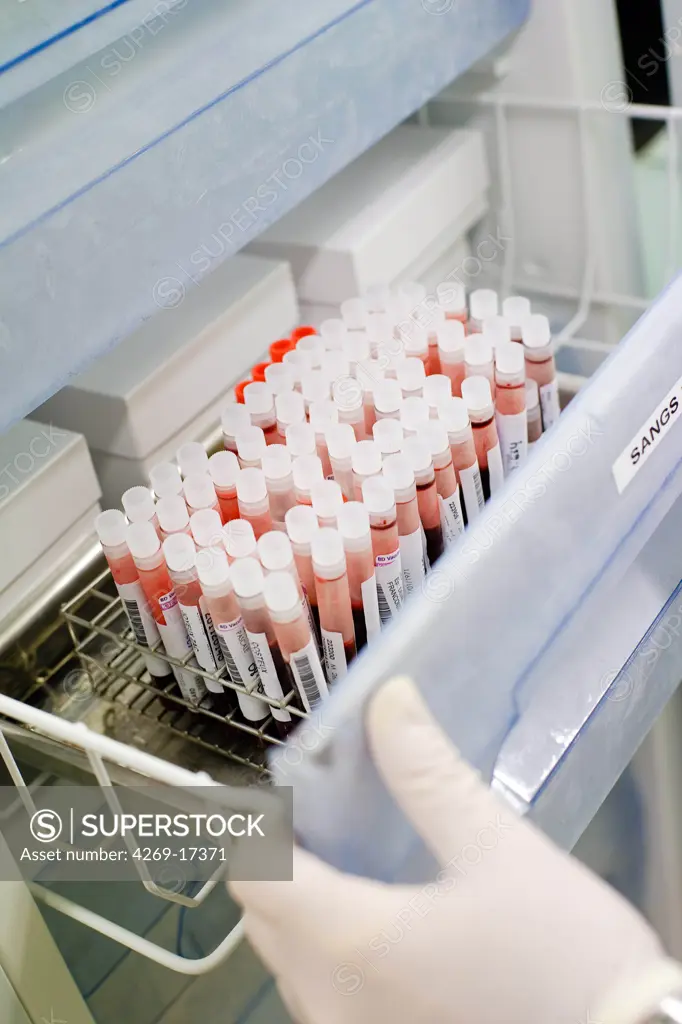 Cryopreservation of blood samples and extracts of DNA. Human Molecular Oncology laboratory of Oscar Lambret cancerology center, Lille, France.