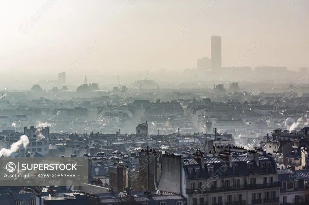 Air pollution in Paris, France.