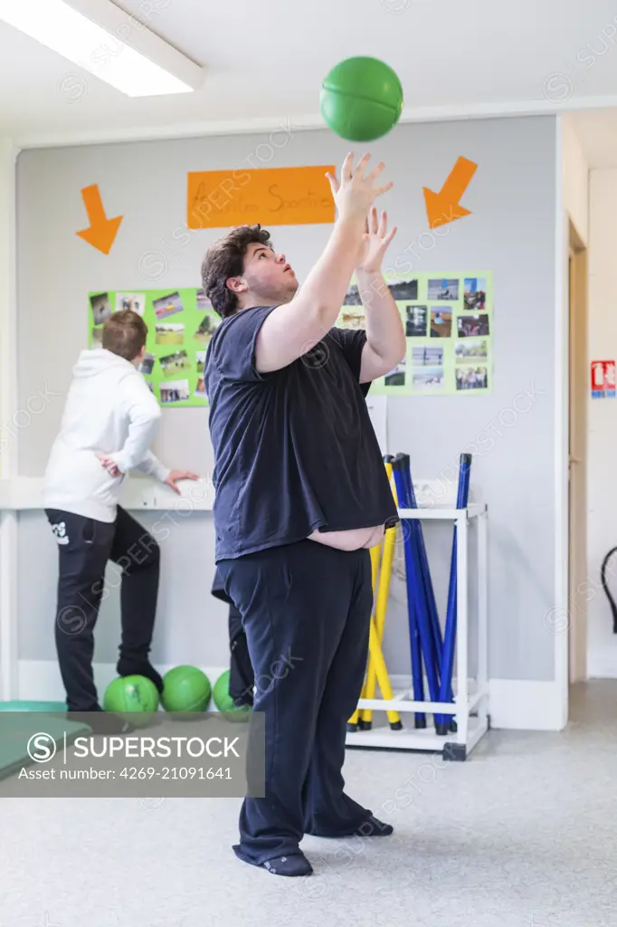 Obesity care and treatment center for children and teenagers , "Les Terrasses", Niort France. Here, physical exercize.