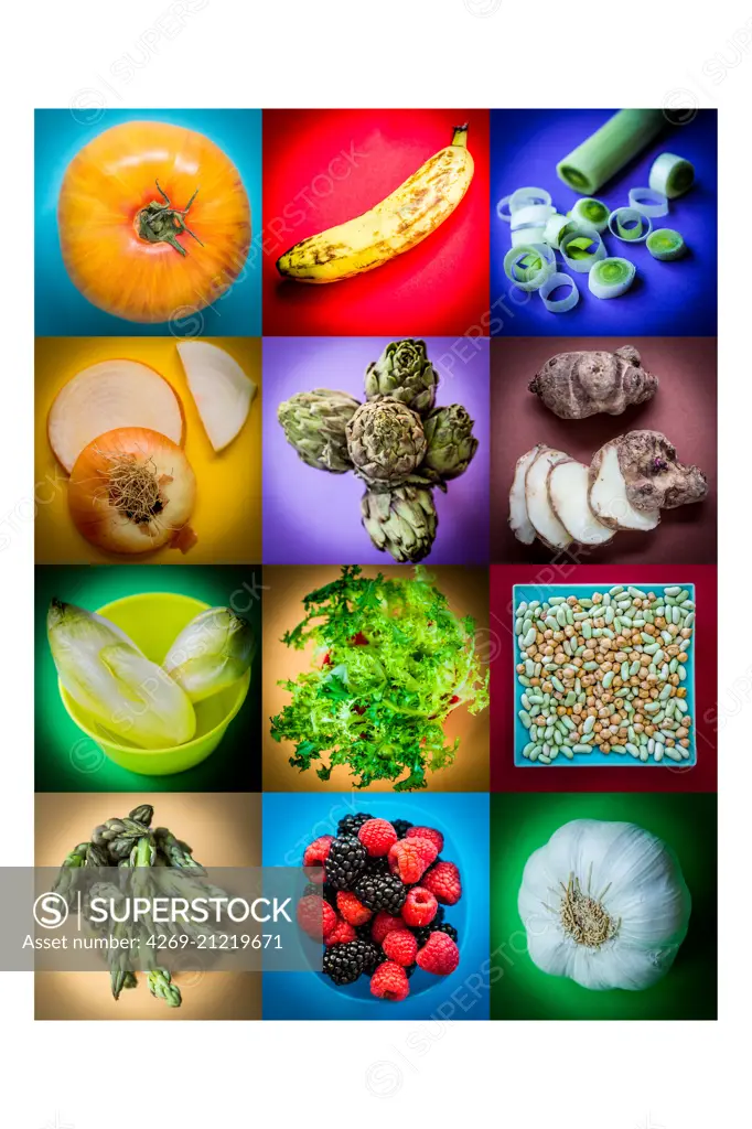 Assorted prebiotics food.