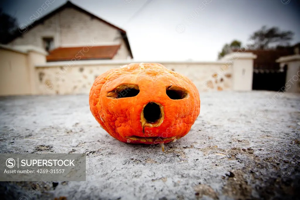 Carved pumpkin for Halloween.