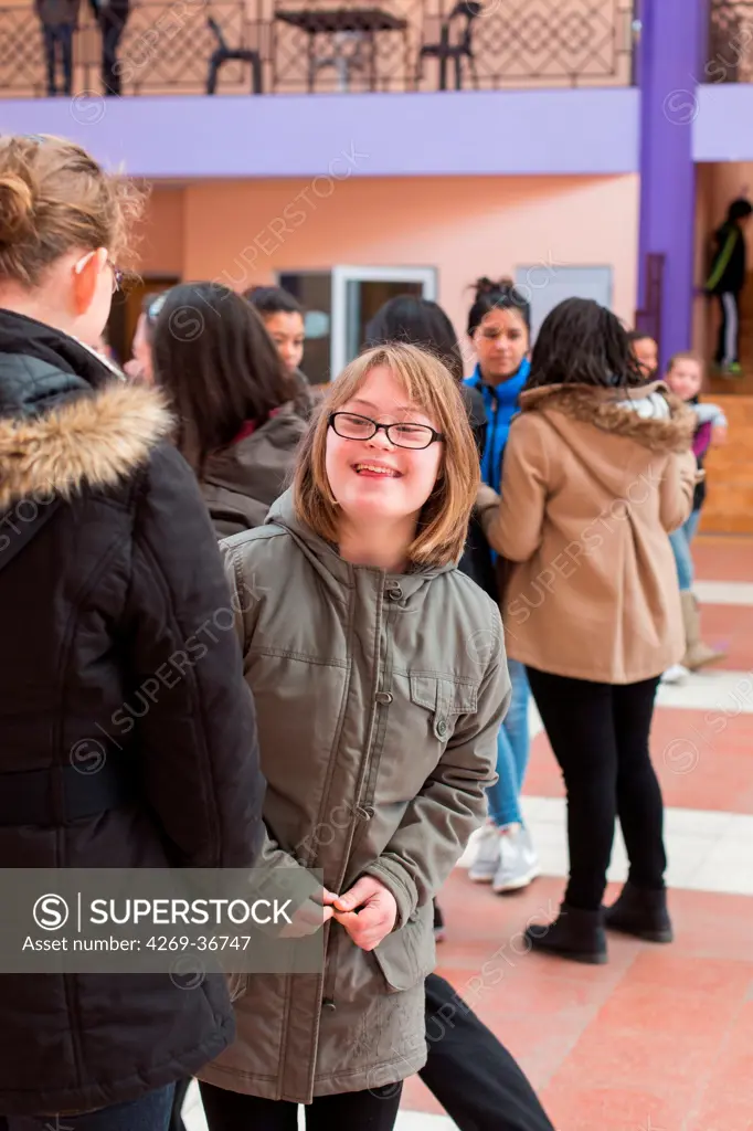 Teenage girl with Down syndrome 13 year old educated in ULIS (Localised Units for Inclusion School) Charente, France