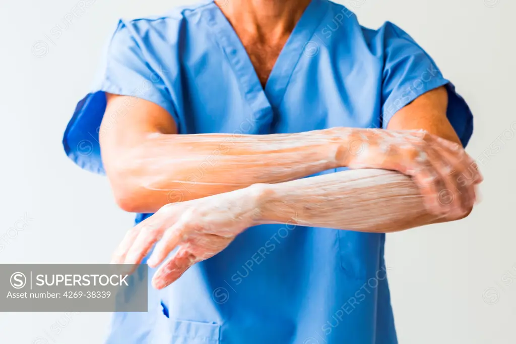 Hospital staff washing hands.