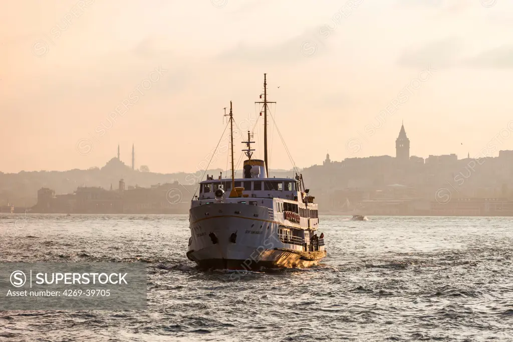 Ferry crossing the Bosphorus, Istanbul, Turkey.