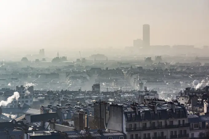 Air pollution in Paris, France.