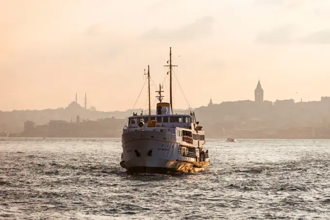 Ferry crossing the Bosphorus, Istanbul, Turkey.