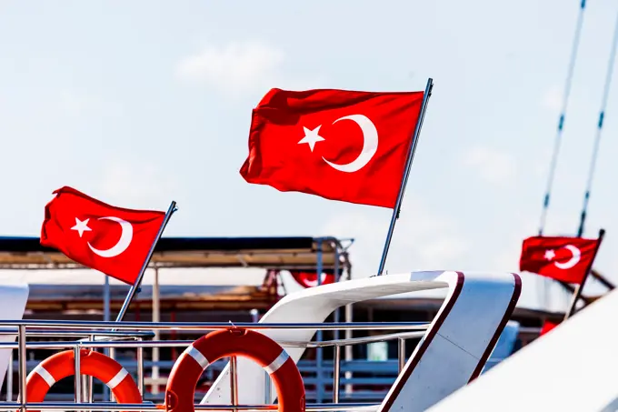 Turkish flags in Istanbul, Turkey.