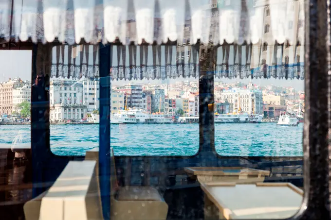 Ferry crossing the Bosphorus, Istanbul, Turkey.