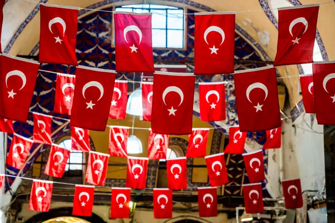 Turkish flags in Istanbul, Turkey.