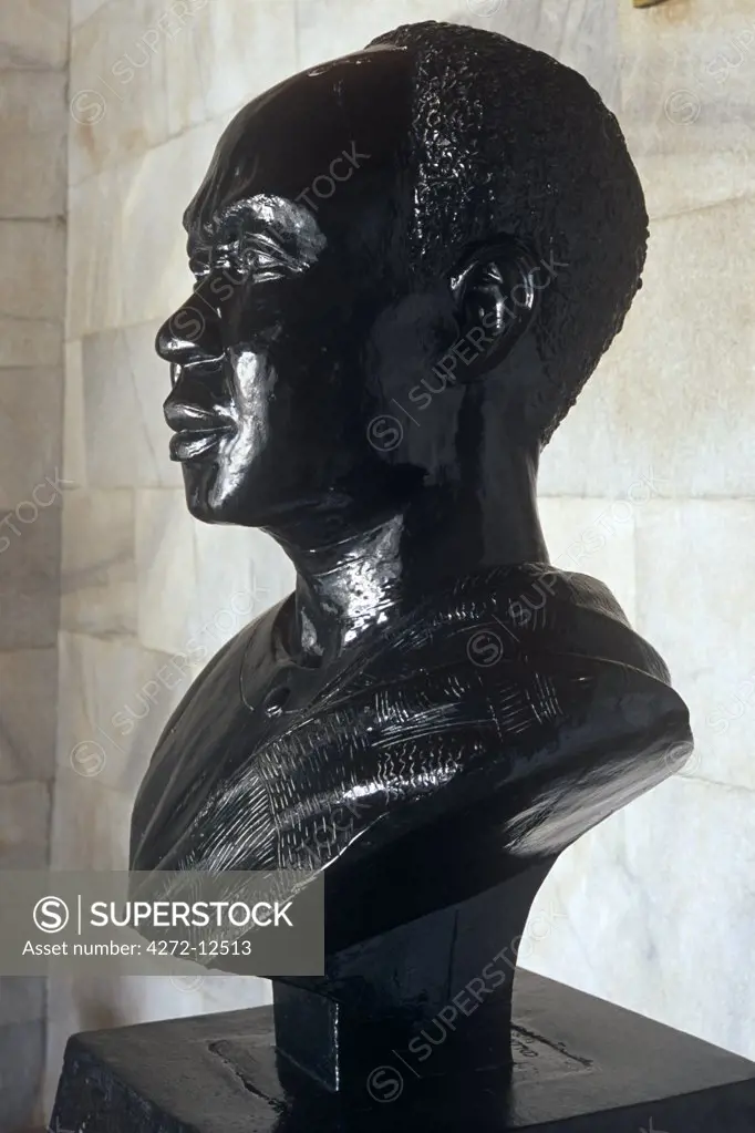 Ghana, Central region, Nkroful. Bust of Kwame Nkrumah, Ghana's first president, at his birthplace mausoleum.