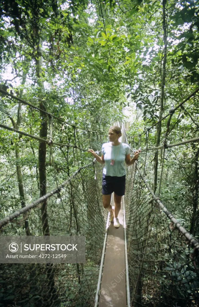 Ghana, Central region, Kakum National Park. Kakum National Park has the only aerial walkway in Ghana.