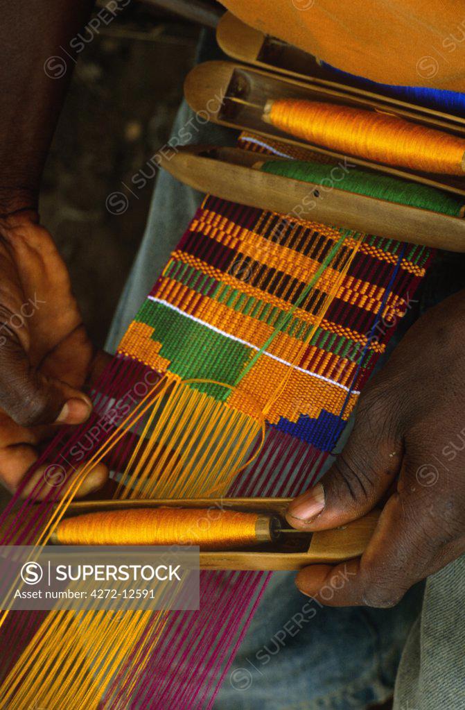 Ghana, Volta region, Tafi Abuipe. Fine Kente cloth being woven. The ...