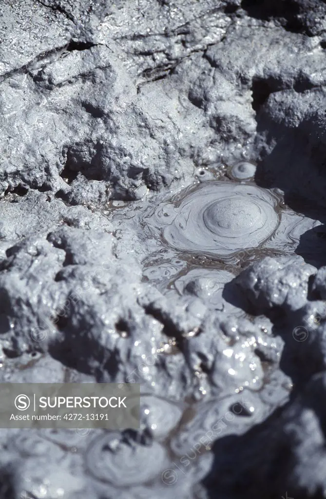 Superheated mud pools in geothermic region.