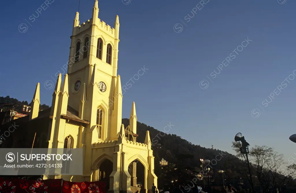 India, Himachal Pradesh, Shimla aka Simla. The Victorian Christ Church on Shimla Ridge remains a most prominent lamdmark.