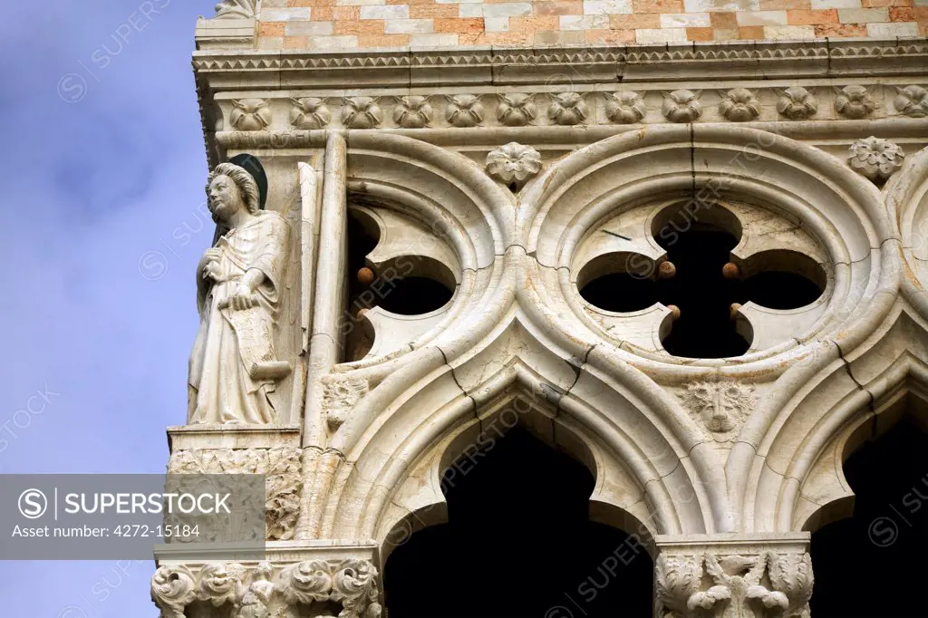 Italy, Veneto, Venice; Detail from the Palazzo dei Dogi, which served as the official residence of the Doges and seat of the republic's government.