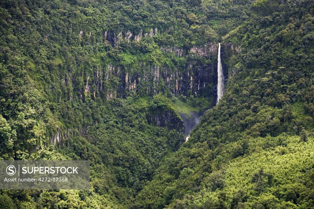 Kenya, Kenya Highlands. The Gura Falls on the moorlands of the Aberdare Mountains.