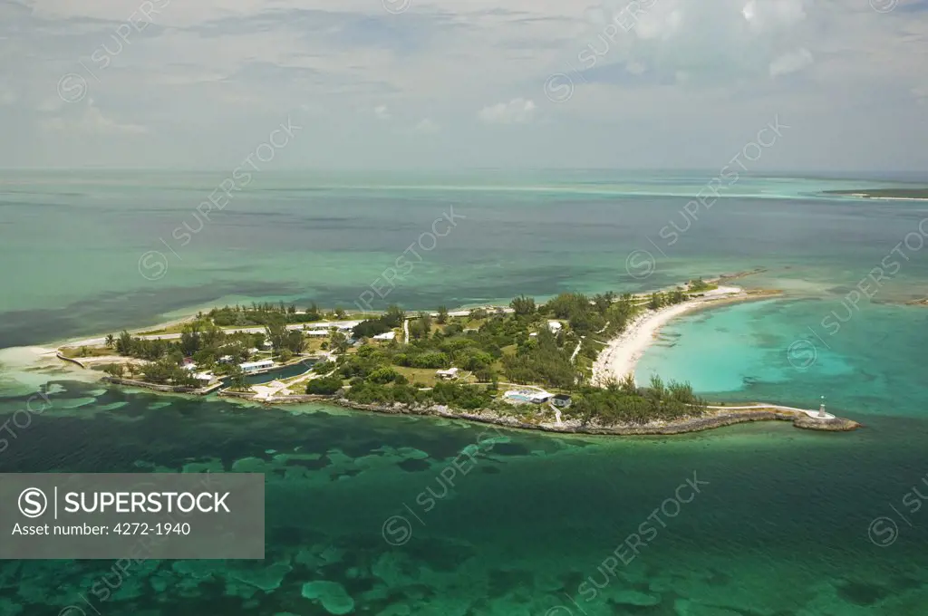 An aerial view of Little Whale Cay, a private island within the Berry Islands in the Bahamas