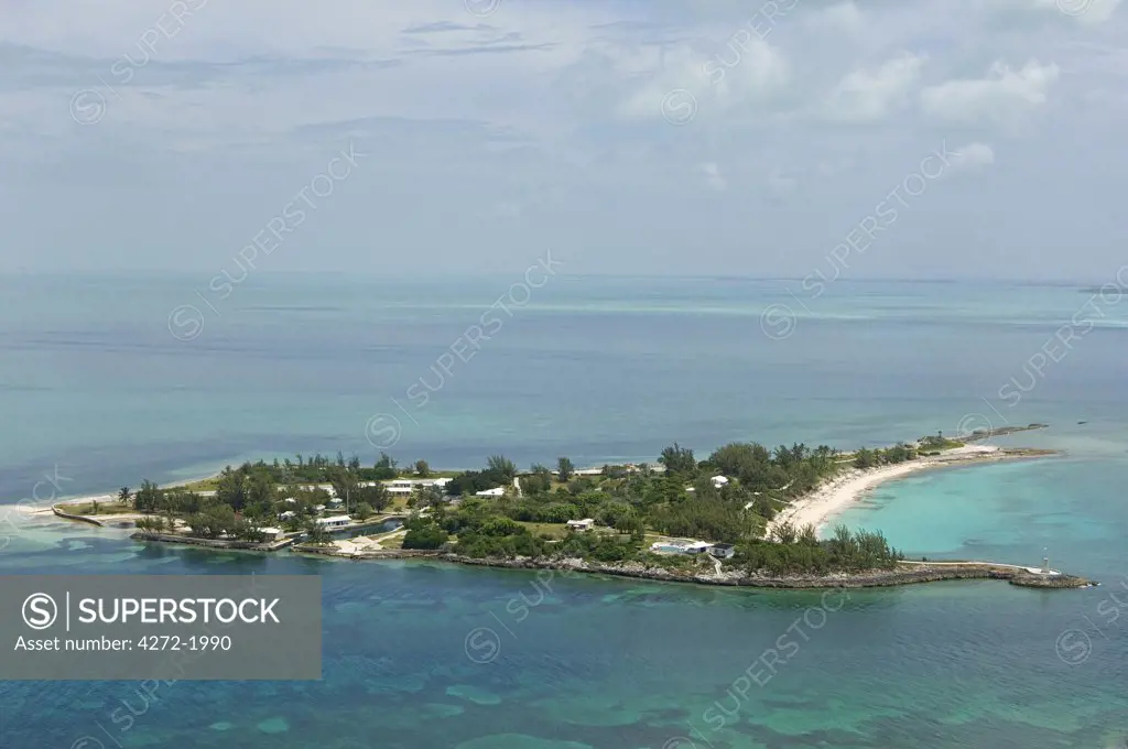 An aerial view of Little Whale Cay, a private island within the Berry Islands in the Bahamas