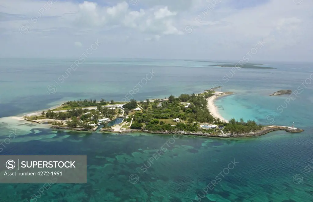 An aerial view of Little Whale Cay, a private island within the Berry Islands in the Bahamas