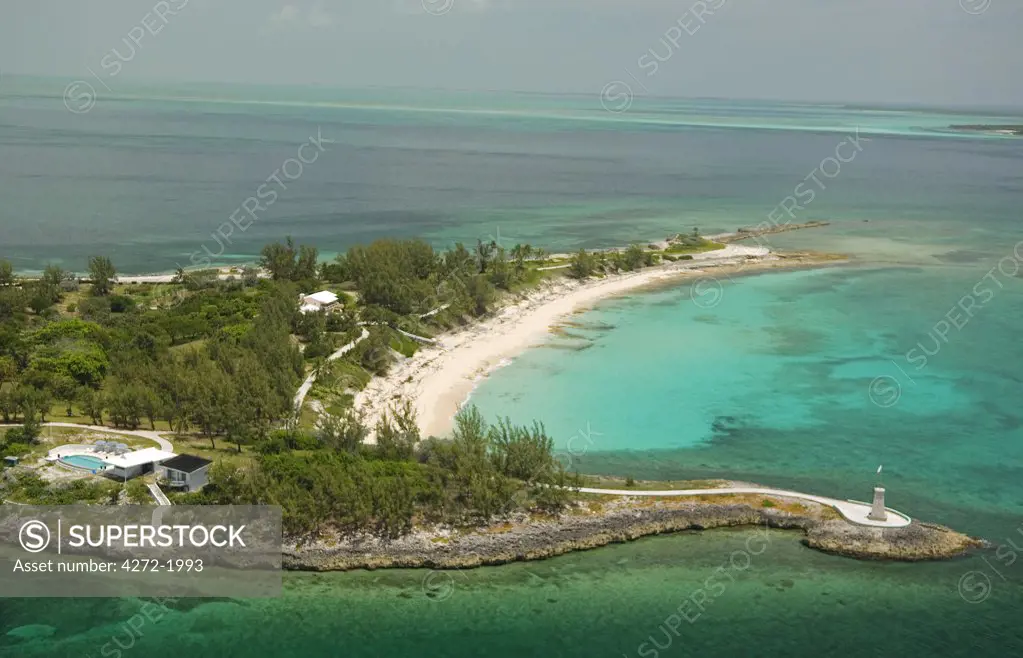 An aerial view of Little Whale Cay, a private island within the Berry Islands in the Bahamas