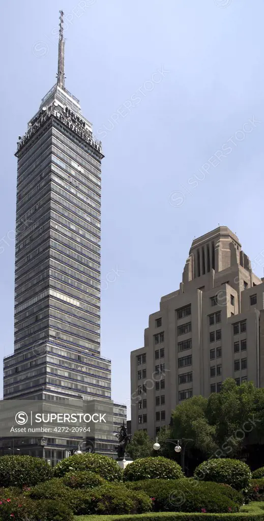 Mexico, Mexico City. The Torre Latinoamericana (literally, Latin American Tower) is a building in downtown Mexico City. Its central location, height (183 m or 597 ft; 45 stories), and history make it one of Mexico City's most important landmarks.