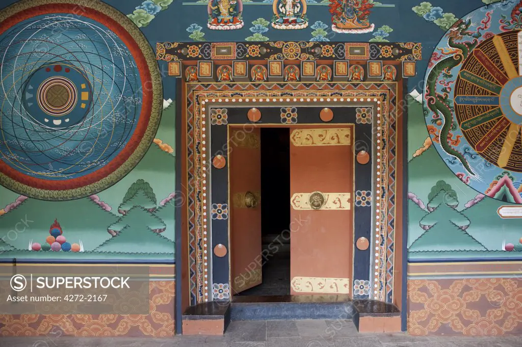 Details inside a Buddhist monastery in Bhutan. Built in 1629 by Zhabdrung Ngawang Namgyal, who unified Bhutan.