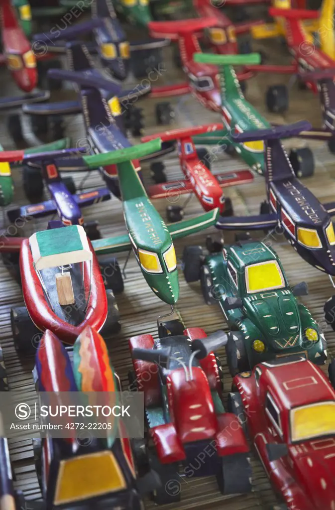 Wooden toy souvenirs at market, Inhambane, Mozambique