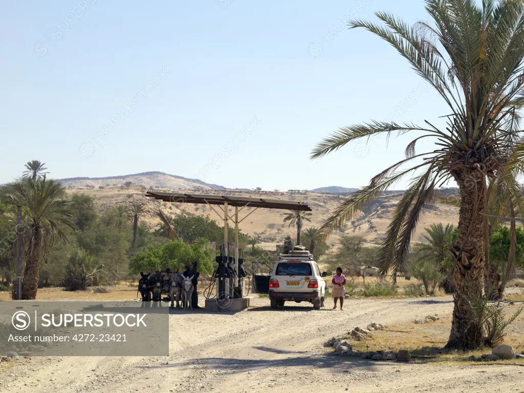 The fuel station at Sesfontein, which is the last place visitors to northwest Namibia can re-fuel before driving into the Kaokoveld.