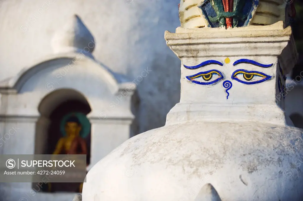 Asia, Nepal, Kathmandu, Kathmandu Valley, Swayambhu, Monkey Temple, stupa buddha eyes