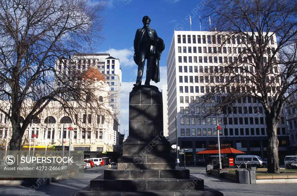 Statue of John Robert Codle, founder of Christchurch, South Island, New Zealand.