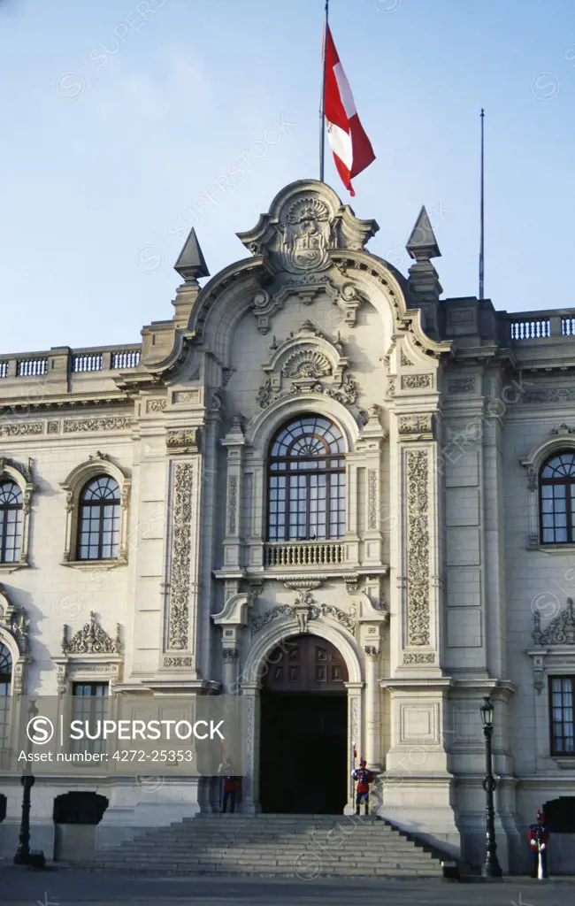 Peru, Lima. Guards at the Palacio de Gobierno