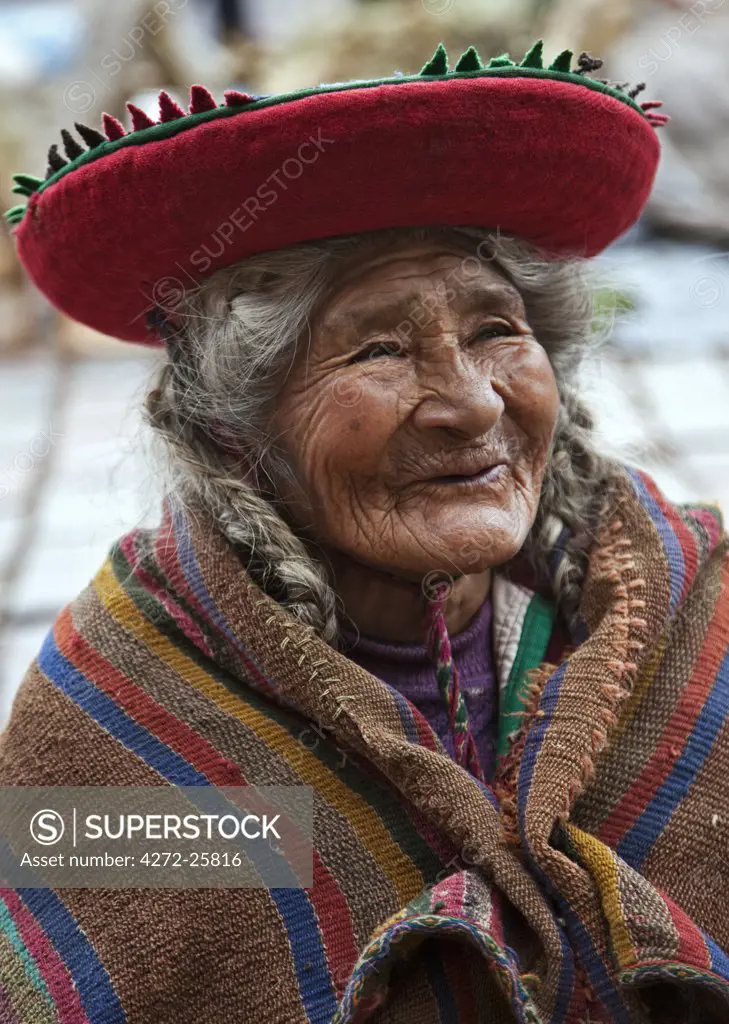 Peru, An old Indigenous Indian lady at Cusco.