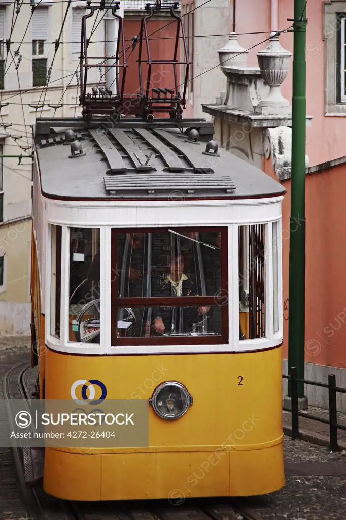 Portugal, Lisboa, Lisbon. Funicular tram in Lisbon.