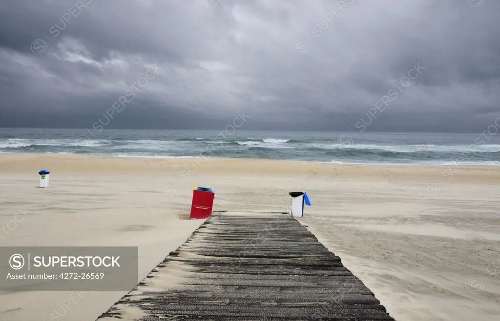 Lonely windy beach in Winter, Costa Nova, Portugal