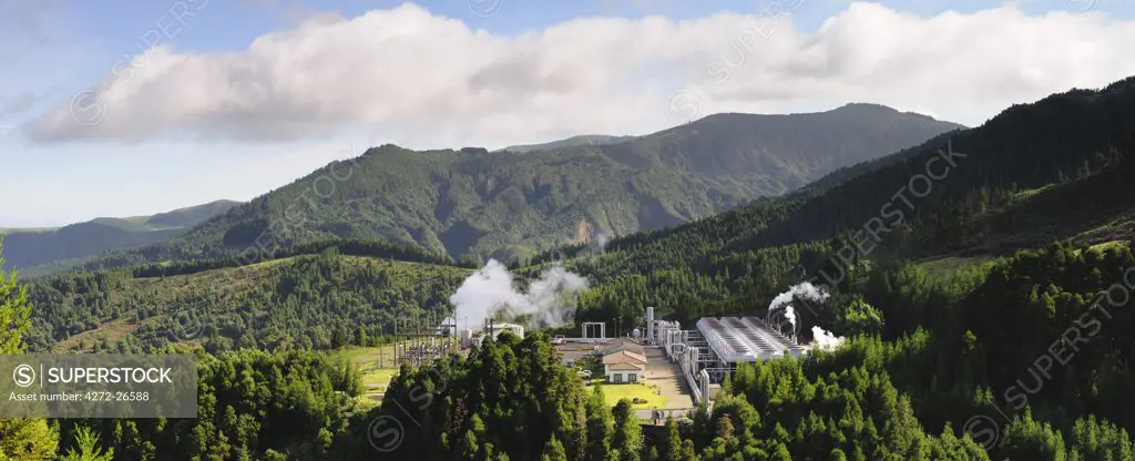 The geothermal power station of Ribeira Grande. Sao Miguel, Azores islands, Portugal